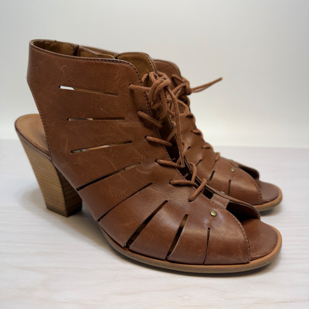 Paul Green Cayenne Peep Toe Bootie Boot Brown Heeled Zip UK 5 US 7.5